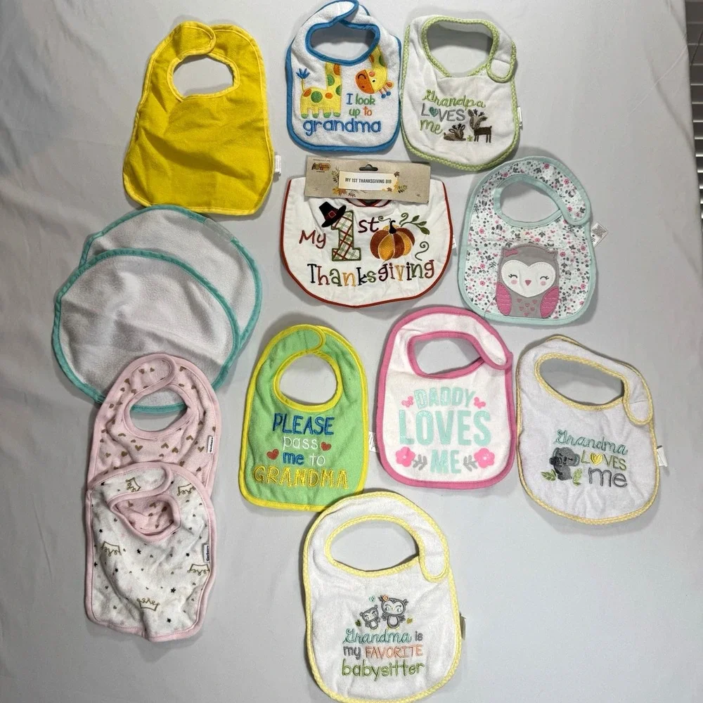 Gerber Baby Bib & Burp Cloth Mixed Lot Multicolor Family/Animals/Thanksgiving